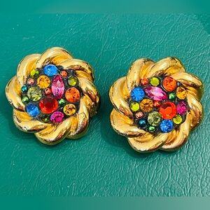 Jacky De G Paris vintage rare clip Earrings, HUGE